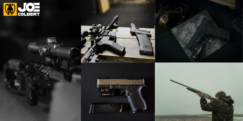 Collage of various types of firearms