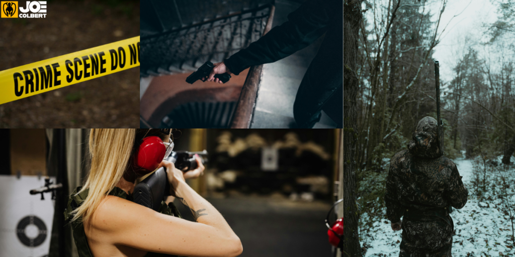 Collage of images showing different reasons for gun ownership